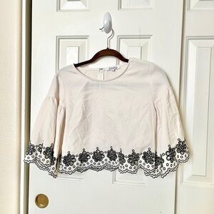 Glamorous Cream Blouse with Black Embroidery